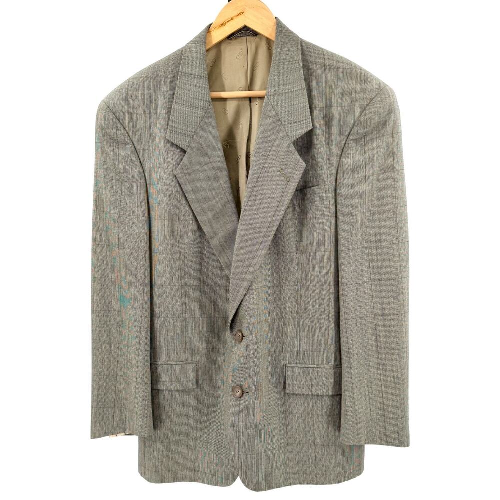Vintage 90s Christian Dior Monsieur Gray 100% Wool Windowpane Blazer